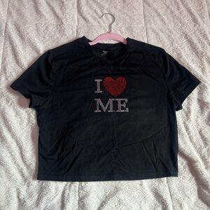 Black Crop Top with Red Heart Design